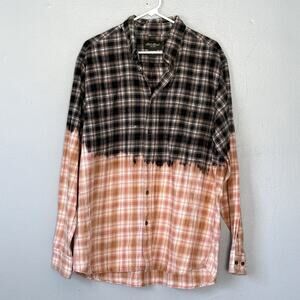 Eddie Bauer Bleached Flannel Shirt XL Grunge Alt DIY Upcycle Art School Indie